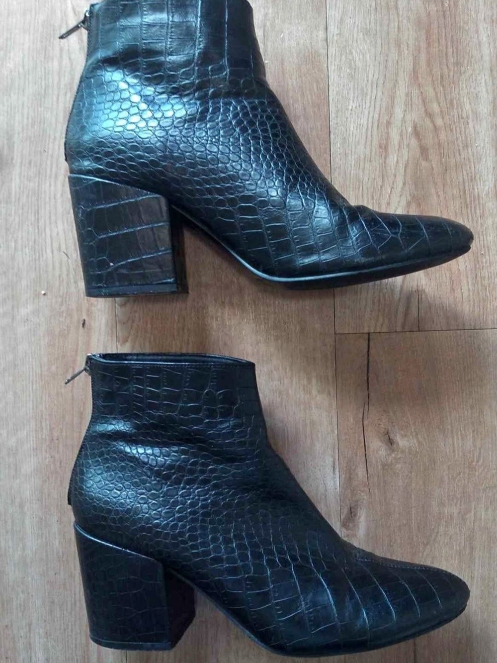 Truffle Collection Croc-Embossed Block Heel Ankle Boots (Size 8)